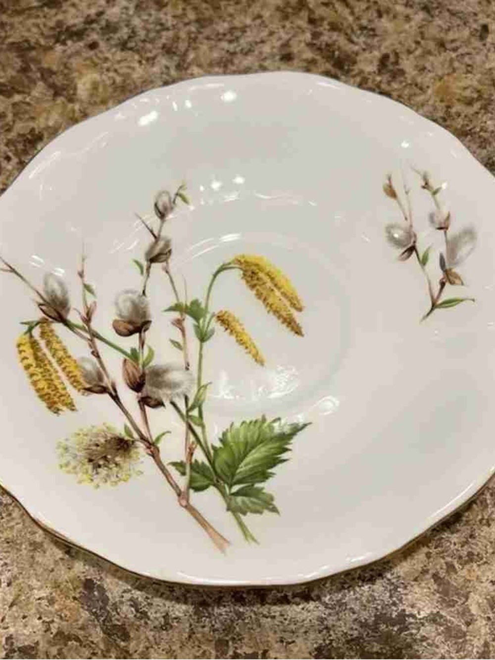 Porcelain Floral Branch Decorative Plate in White with Yellow and Green Accents